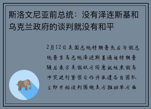 斯洛文尼亚前总统：没有泽连斯基和乌克兰政府的谈判就没有和平