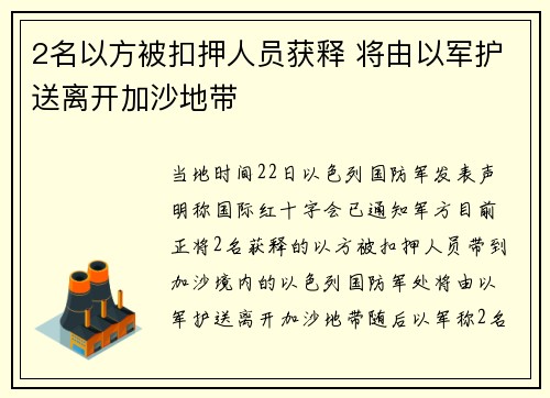 2名以方被扣押人员获释 将由以军护送离开加沙地带