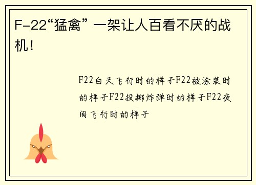 F-22“猛禽” 一架让人百看不厌的战机！