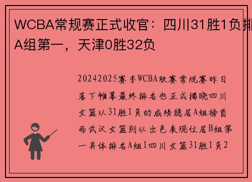 WCBA常规赛正式收官：四川31胜1负排A组第一，天津0胜32负
